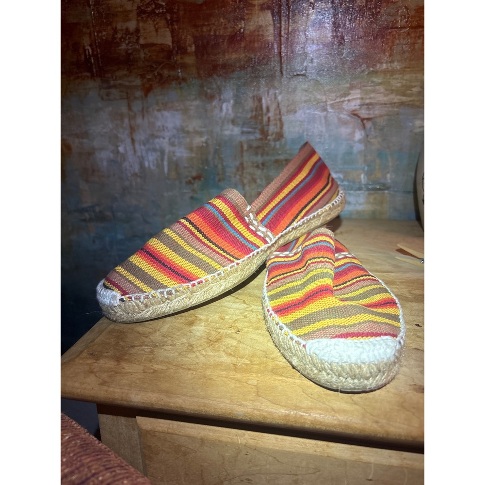 Artisanal Striped Canvas Espadrilles Hand-Stitched Jute Flats EU 40 Multicolor
